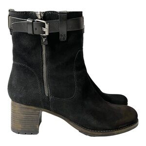 Trask Madison Black Suede Lug Sole Block Heel Booties Women’s 11